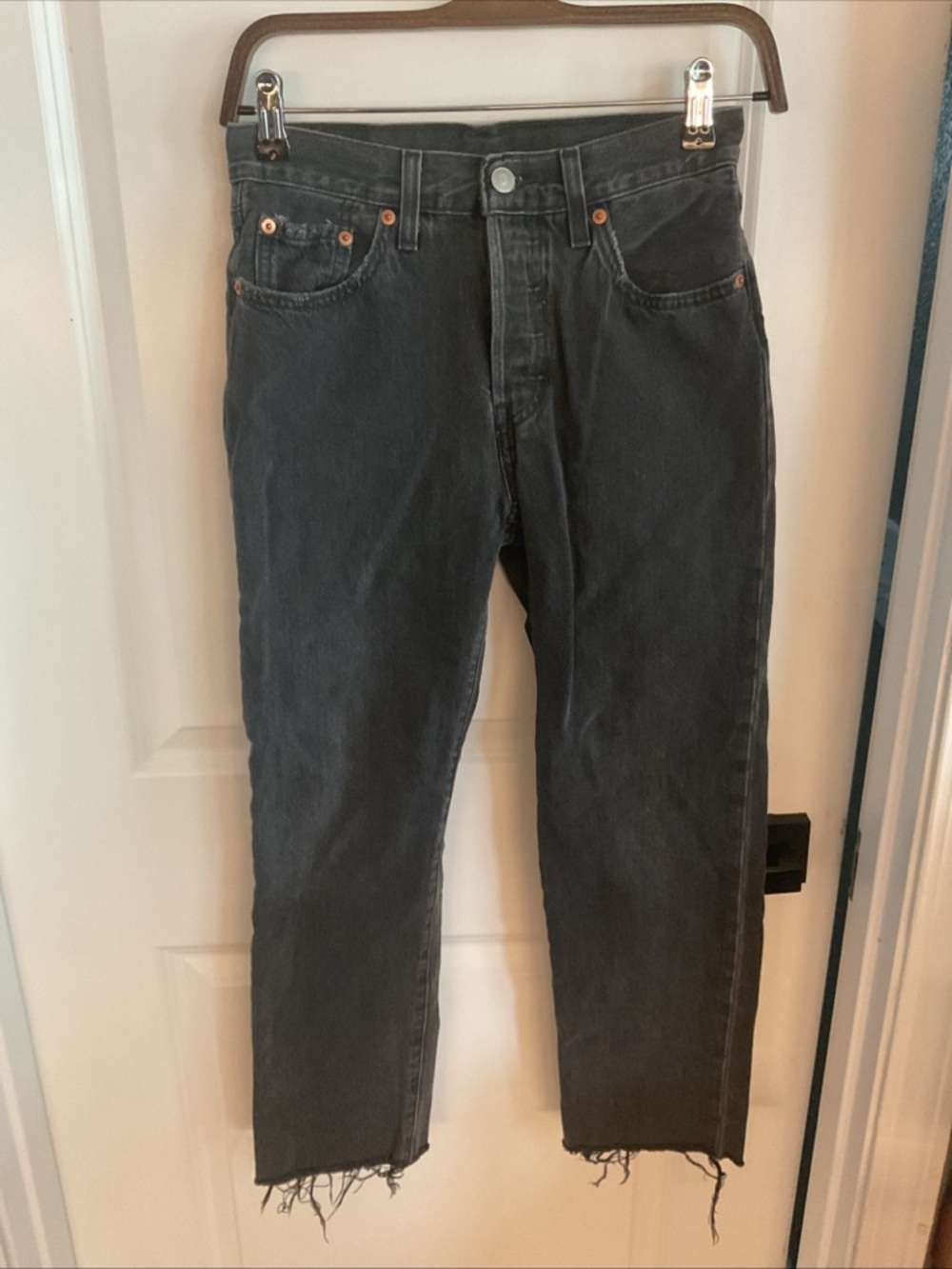 Levi’s 501 Button Fly Raw Hem High-Rise Straight Leg Black Jeans - Ladies 25x26